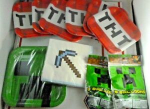 Minecraft Mojang Birthday Party Kit Supplies Bundle Plates, Balloons, Napkins