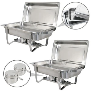 2 Pack Chafing Dish Buffet Set 8Qt Stainless Steel Complete Chafer w/Fuel Holder - Picture 1 of 24