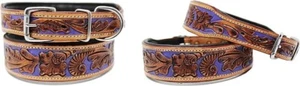 Heavy Duty Western Styled Leather Dog Collar Hand Tooled Floral Pattern. - Picture 1 of 9