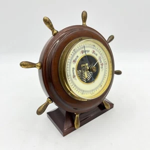 Vintage Ships Wheel Barometer with Porcelain Dial on Pedestal Made in Germany - Picture 1 of 11