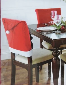 rosso con pom pom coprisedia sala da pranzo CAPPELLO BABBO NATALE (SET DI 2)            - Foto 1 di 2