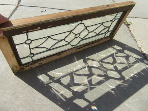 ~ ANTIQUE FULL BEVELED TRANSOM WINDOW IN ZINC 5 JEWELS ~ 38.5 X 16 ~ SALVAGE Cover