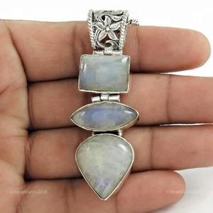 Pendente In Argento Sterling Con Pietra Di Luna Arcobaleno Per Moglie Alla Moda - Foto 1 di 5