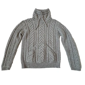 Aran Mor Womens M Merino Wool Turtleneck Sweater Gray Cable Knit Ireland Fisher - Picture 1 of 9