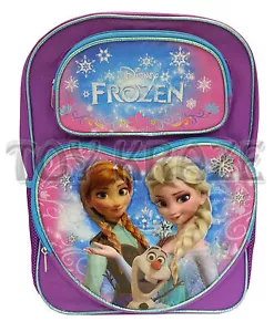 DISNEY'S FROZEN BACKPACK! PURPLE BLUE LINING HEART OLAF SCHOOL BOOK BAG 16" NWT - Picture 1 of 3