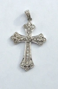 10K massiver Weißgold 0,30 TCW Diamant Kreuz Anhänger Lot2038 - Bild 1 von 4