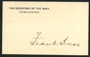 FRANK KNOX (1874-1944) signed card | US Secretary of the Navy - autograph