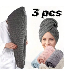 3 PC HAIR TURBAN TOWEL WRAP PLAID QUICK DRYING MAGIC HOT CAP- PACK OF 3 - Picture 1 of 11
