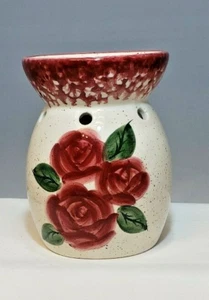 Farmhouse Red Roses Red White Speckled Wax Tart Candle Warmer Tea light Holder - Picture 1 of 9