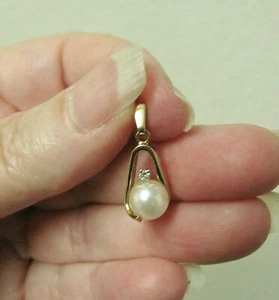VINTAGE PERLE DIAMANT 14K GOLD ANHÄNGER  - Bild 1 von 12