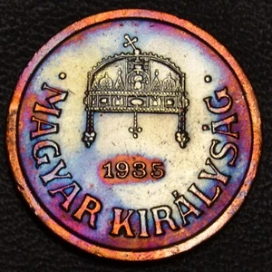 1935-BP Hungary 2 Filler KM#506 UNIQUE toning and high luster AU+ (L20-24) - Picture 1 of 2