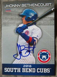 Chicago Cubs Jhonny Bethencourt Signed 2018 Choice South Bend Cubs Auto Card