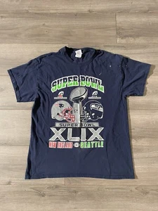 Vintage Seattle Seahawks Vs New England Patriots 2015 Super Bowl XLIX Shirt Sz L - Picture 1 of 4