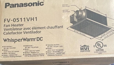 Panasonic WhisperWarm DC 50/80/110 CFM Ceiling Exhaust Fan w/ Heater FV-0511VH1 - Image 1 of 3