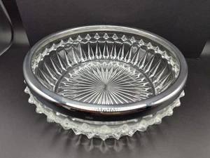 MCM 24% Lead Crystal ENGLAND Starburst Cut Glass Centerpiece Bowl Silver PLT Rim - Picture 1 of 9