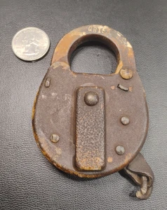 Antique 1905 Patent Padlock Made in USA VTG Warded Lever Cast Iron Lock No Key - Picture 1 of 8