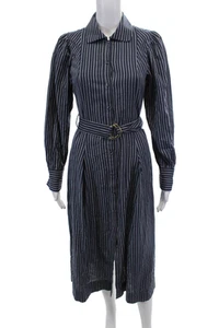 Ulla Johnson Womens Striped Button Down Belted Dress Blue White Cotton Size 2 - Picture 1 of 5
