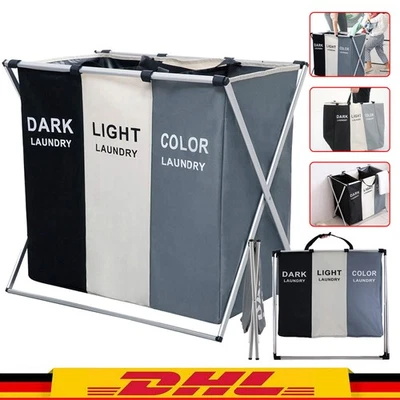 Wäschesammler 3Fächer Wäschekorb Wäschesortierer Wäschebox Waschkorb Wäschesack - Bild 1 von 4
