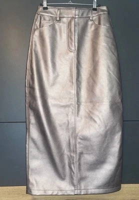 Warehouse Warehouse Premium Faux Leather Metallic Maxi Skirt Charcoal Sz10 - Image 1 of 4