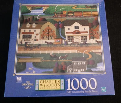 MILTON BRADLEY 1000 pc puzzle HOMETOWN FALLS by CHARLES WYSOCKI - BRAND NEW  EC - Image 1 of 3