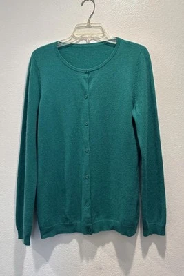Garnet Hill Green Cashmere Cardigan Women’s Button Front Long Sleeve Sweater - Image 1 of 4