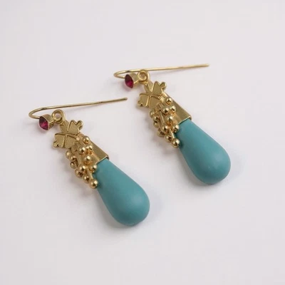 Pendientes Museo Turquesa Corintia Granate Chapados en Oro De Colección Circonita Boho Foto 1 de 4