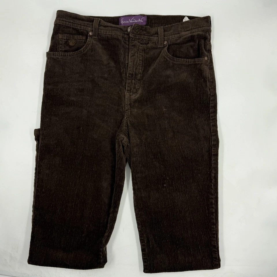 Calça de veludo feminina Gloria Vanderbilt tamanho 10 marrom mistura de algodão perna reta - Imagem 1 de 4