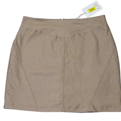 GB Tan Mini Skirt With V-Panel Stitching & Zipper Closure L NWT - Image 1 of 4