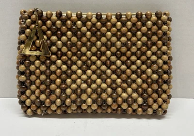 复古木制串珠手包钱包 20 世纪 50 年代 Gaymode 日本拉链闭合 — 第 1/4 张图片