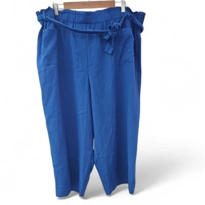 Ruby Rd Paradise Palms Capri Pants Blue Linen Blend 2X Coastal Resort Wear NWT - Image 1 of 4