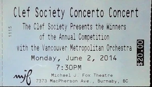 Biglietto spettacolo concerto Clef Society Stub Vancouver Metropolitan Orchestra 6/2/2014 - Foto 1 di 2