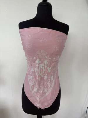 Cachecol floral rosa e branco Chanel autêntico 100% seda - Imagem 1 de 4