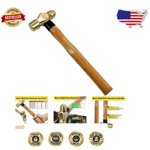 Brass Ball Peen Hammer 2.5lb with Wooden Handle - Precision Tool for Safety - Picture 1 of 8