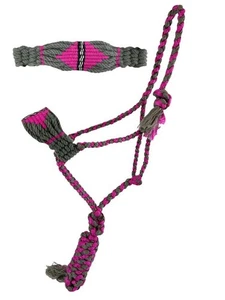 Showman Pink & Gray Woven Nylon Mule Tape Halter w/ Mohair Noseband - Picture 1 of 3