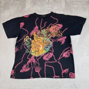 VTG Y2K Christian Audigier LA 1958 Cross Finger Shirt Mens 3XL Black Preowned - Picture 1 of 6