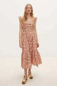 Vestido sin mangas Oliver Bonas para mujer estampado floral corpiño recogido Reino Unido 12 algodón orgánico - Imagen 1 de 10
