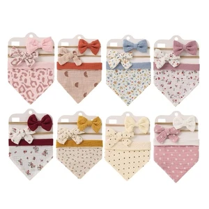 Unisex Baby Cotton Bib and Headband Set One Size Adjustable Button Saliva Bibs - Bild 1 von 10