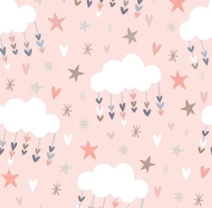 Springs Creative Dreamcatcher Clouds on Pink Cotton Quilt Fabric by the Yard - Picture 1 of 3