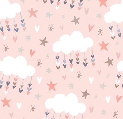 Springs Creative Dreamcatcher Clouds on Pink Cotton Quilt Fabric by the Yard - Image 1 of 3