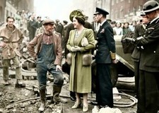 King George VI and Queen Elizabeth Visit Bomb Site Colorized WWII Print 5x7