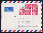 Bund Heuss I, 20 Pf, Mi. 185 im 4er-Block auf Luftpost-Brief New York USA