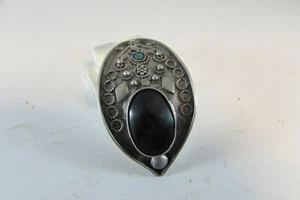 vintage 925  silver Onyx TURQUOISE RARE Bohemian Yemen Bedouin filigree PENDANT  - Bild 1 von 10