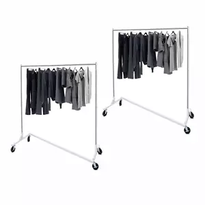 2X Metal Clothes Garment Rack Collapsible Clothing Stand Rolling W/ Wheel Z-Base - Picture 1 of 17