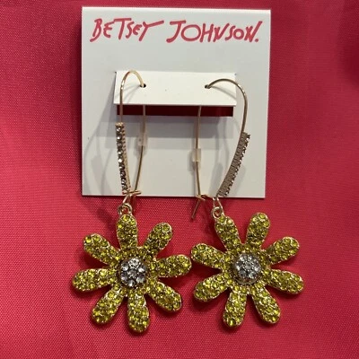 Pendientes colgantes Betsey Johnson cristal amarillo margarita Foto 1 de 3
