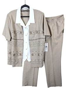 ALLISON DALEY Women Plus size 18W Pant Blouse 2 Piece Outfit Embroidery Classic - Picture 1 of 24