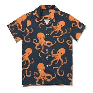 Men's Vintage Hawaiian Shirts Octopus Print Button Down Short Sleeve Shirts C... - Picture 1 of 5