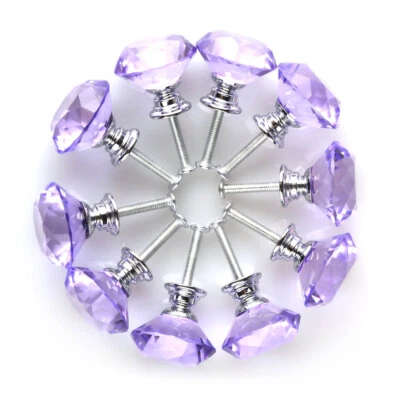 10pcs 30mm Dia Clear Crystal Glass Diamond Shape Cabinet Drawer Knobs Purple - Image 1 of 4