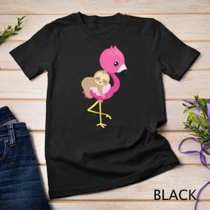 Linda camiseta unisex de verano de pájaro flamenco rosa perezoso - Imagen 1 de 15