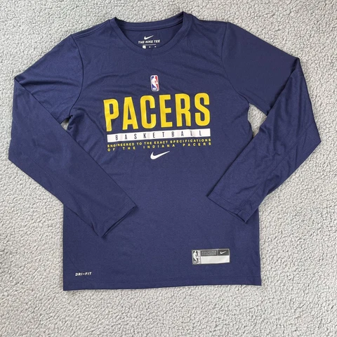 Indiana Pacers Shirt Boys Medium 10/12 Long Sleeve Blue Nike Tee NBA Dri-Fit Cover