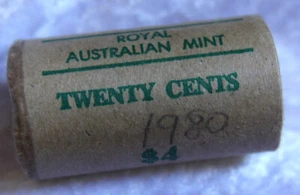 1980 "ROYAL AUSTRALIAN MINT" TWENTY CENT Mint Roll - 20 UNC. COINS - Head/Head - Picture 1 of 4